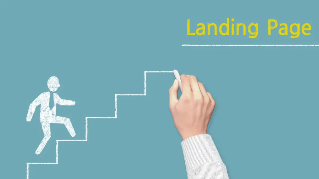 Landing page concept με χέρι που σχεδιάζει σκαλοπάτια επιτυχίας, συμβολίζοντας αύξηση conversions και marketing strategy