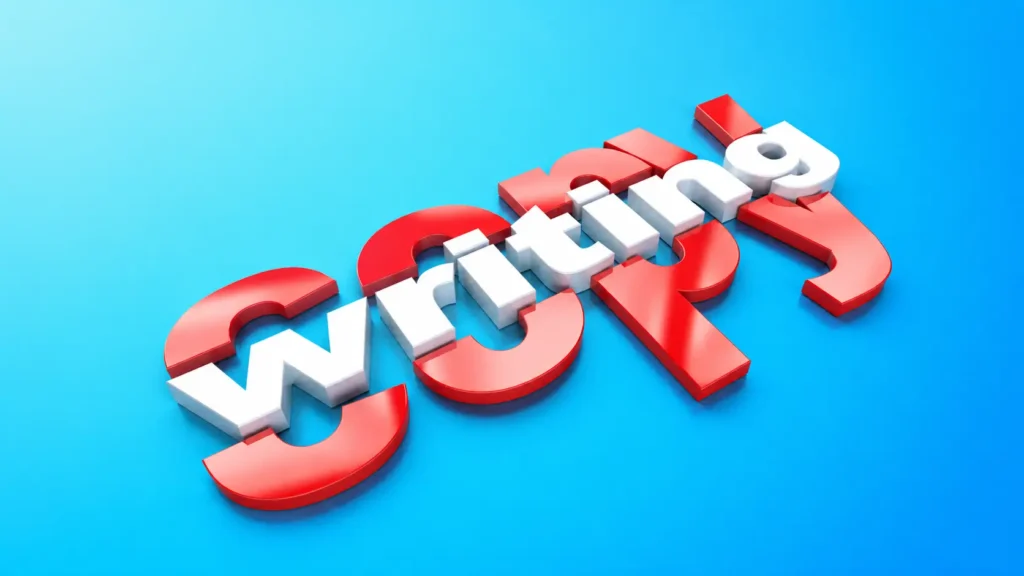 Τι είναι το copywriting – τρισδιάστατο γραφικό με τη λέξη copywriting σε λευκά και κόκκινα γράμματα σε γαλάζιο gradient φόντο