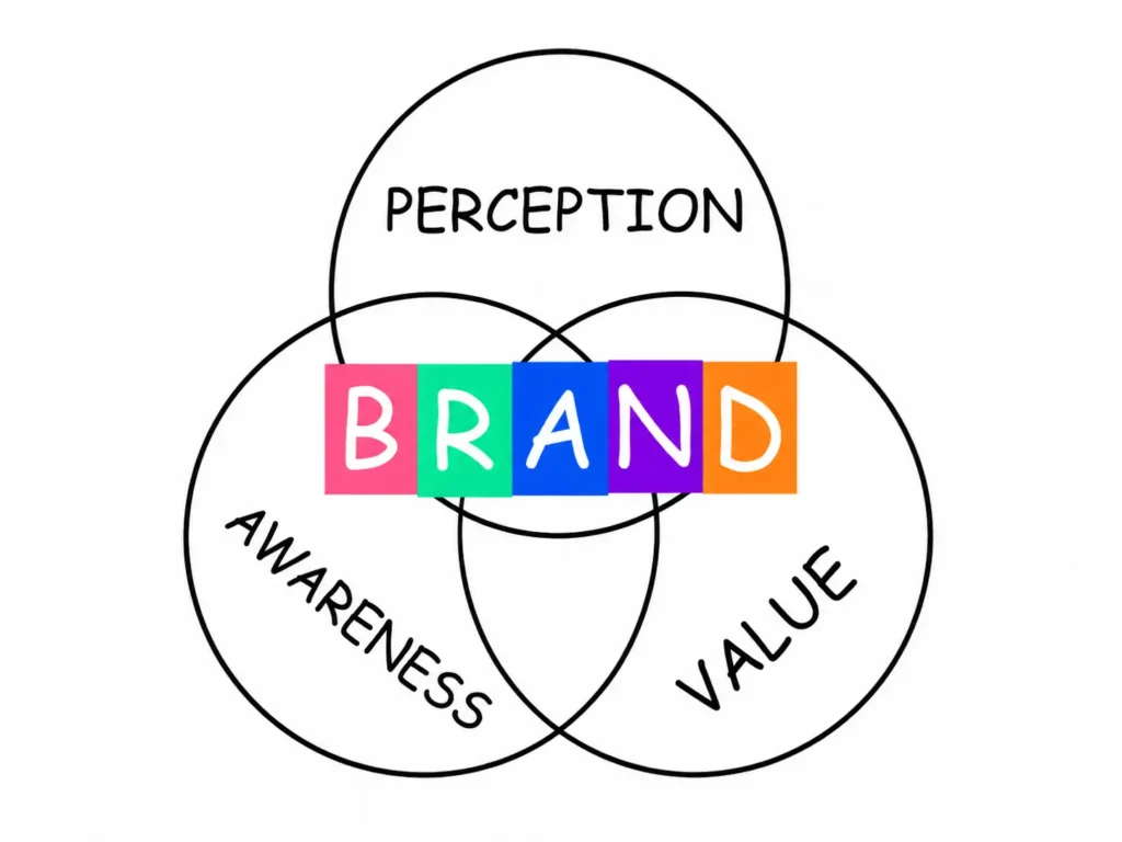 Διάγραμμα που δείχνει τι είναι το brand awareness μέσα από τις έννοιες perception, awareness και value