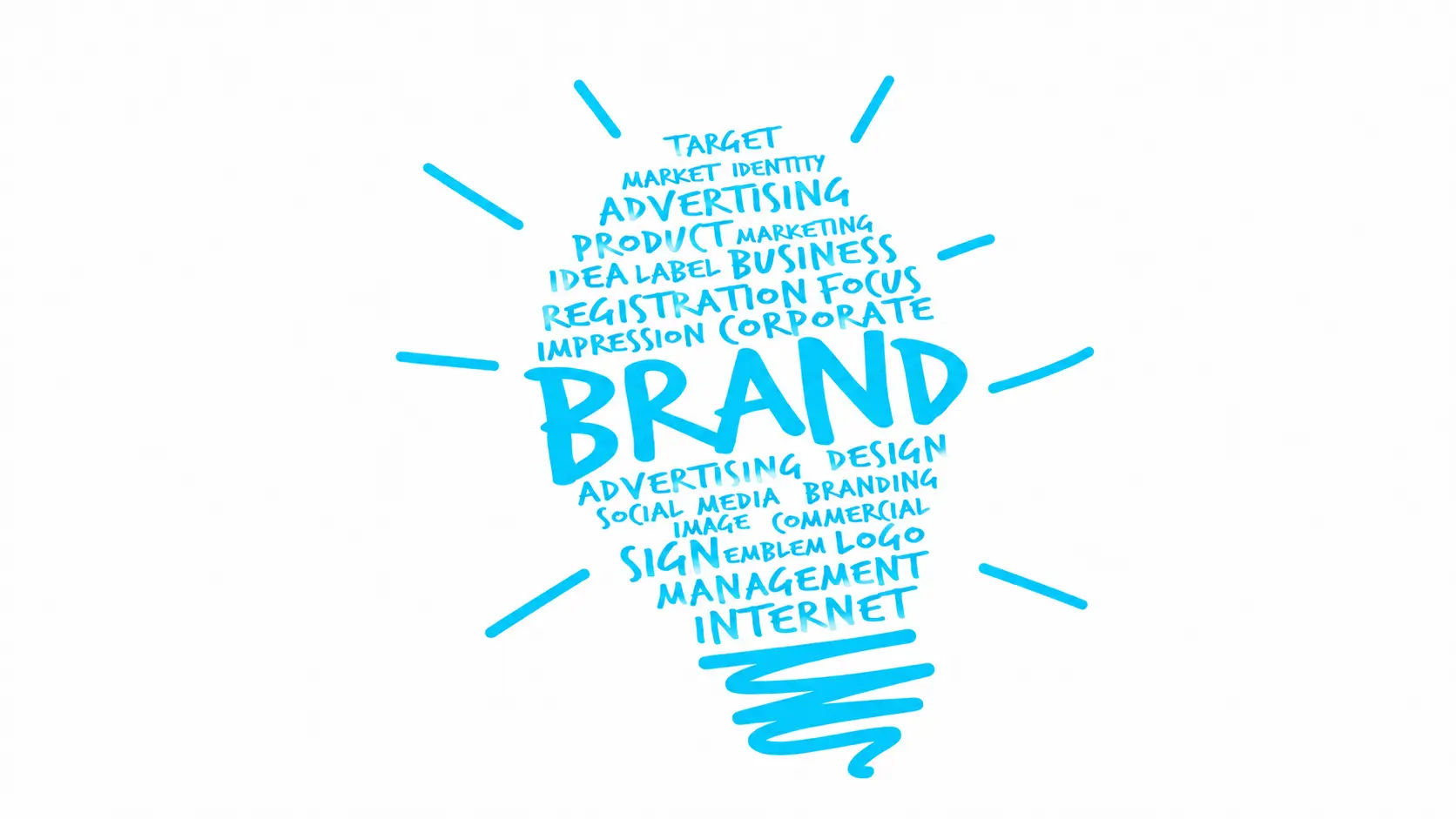 Λέξεις σχετικές με το branding σχηματίζουν μια λάμπα, εξηγώντας τι είναι το branding και τη σημασία του για μια επιχείρηση.